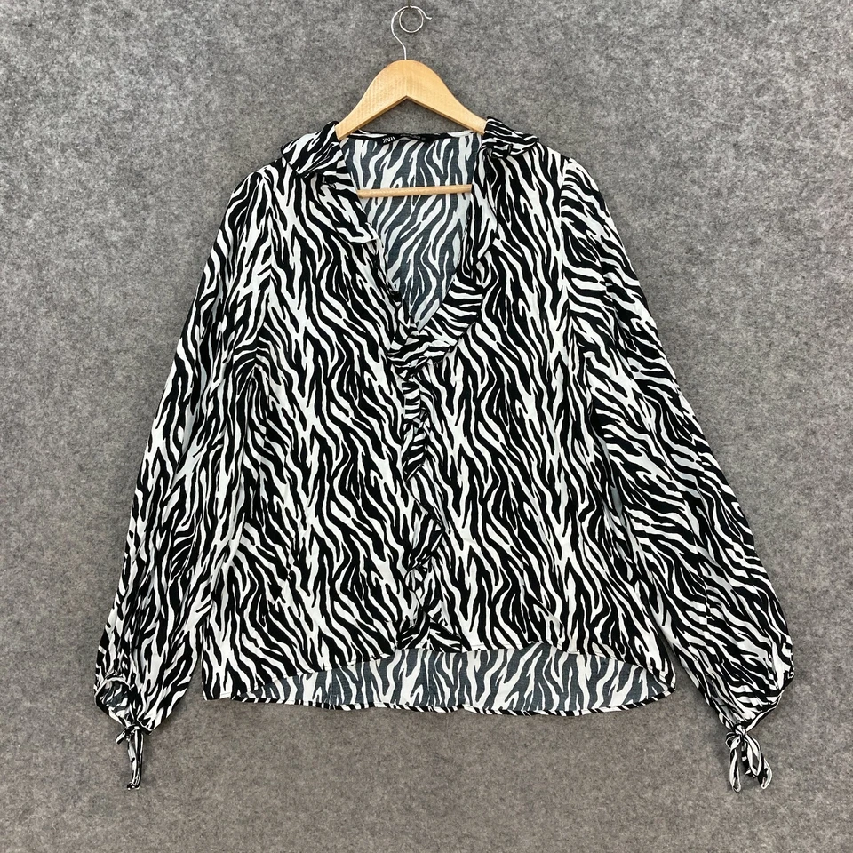 Blusa Camisa Zara Mujer Talla L Grande Estampado Animal Manga Larga Cuello en V 35818 Foto 1 de 4