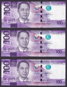 2022 NGC Philippines 100 Piso STARNOTE ERROR (2) & Regular (1) Consecutive Notes - Picture 1 of 5