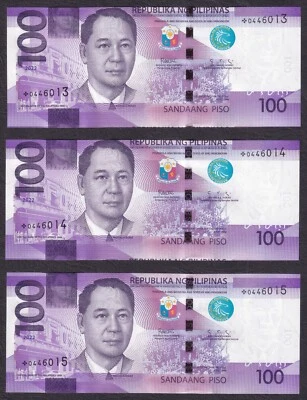 2022 NGC Philippines 100 Piso STARNOTE ERROR (2) & Regular (1) Consecutive Notes - Image 1 of 4