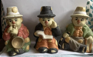 Vintage Halloween Scarecrows Hobos Reading And Instrumental Figurines Set Of 3 - Picture 1 of 12
