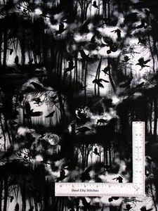 Halloween Fabric Wicked Raven Birds Trees Cotton Timeless Treasures C1444 Yard - Picture 1 of 2