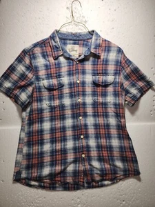 Roebuck & Co Camicia Uomo XL Blu Rosso Plaid Bottoni Collo Manica Corta - Foto 1 di 11
