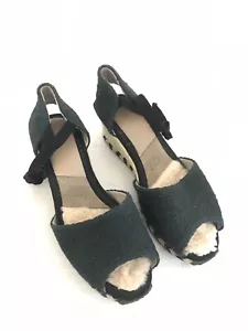 Sandali UGG donna taglia 6 neri espedrillas zeppa alla caviglia punta aperta tacco - Foto 1 di 9