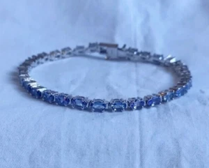 Pulsera de tenis de tanzanita genuina joyería hecha a mano de plata de ley 925 - Imagen 1 de 10