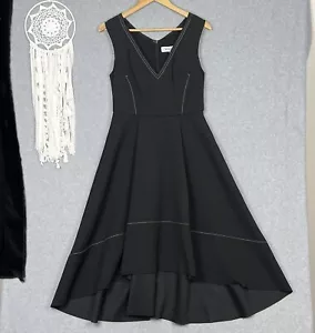 Elliatt Dress Womens M 10 Black Midi Pockets Fit & Flare V Neck Cocktail Party - Picture 1 of 16