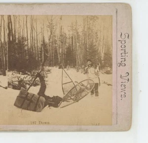 Down Fallen in Snowshoes Winter Genre Webster & Albee Stereoview - Picture 1 of 2