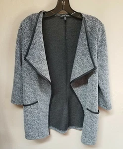 Slinky Brand Womens Small Gray Faux Leather Trim Drape Cardigan Sweater Jacket - Picture 1 of 6