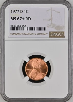 1977-D  1C RD  Lincoln Memorial One Cent  NGC MS67+RD  6613564-005 - Image 1 of 2