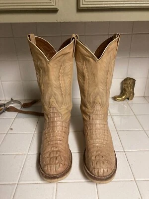 Tony Lama Invierno Blanco Hueso Caimán Punta Redonda Vaquero Hombres Botas de Vestir 8.5 D Foto 1 de 4