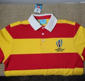 NWT 2019 Rugby World Cup RWC Japan Men Medium Short Sleeve Jersey Red Hoop Gold - Picture 1 of 9