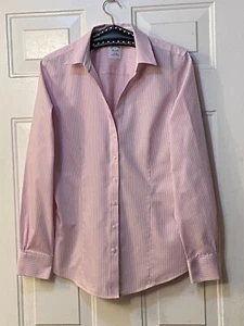 Brooks Brothers Women's Sz 8 (M) No-Iron Cotton Blouse Shirt Pink/Purple Striped - Picture 1 of 10