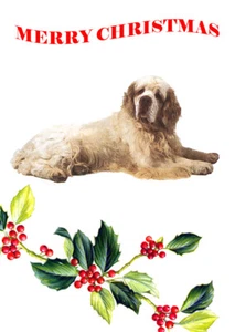 CLUMBER SPANIEL SINGLE DOG PRINT GREETING CHRISTMAS CARD - Picture 1 of 1
