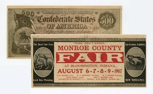 1907 Monroe County Fair - Bloomington, Indien Anzeigennotiz auf T-64 Faksimile - Bild 1 von 3