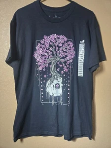 Threadless Black Floral Skull Graphic T-Shirt Adult Size L NEW Spencer’s - Picture 1 of 6