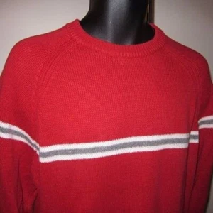 Sz L Scarlet Red w Gray Stripe Sweater Ohio State Colors Cotton Raglan Sleeve - Picture 1 of 6