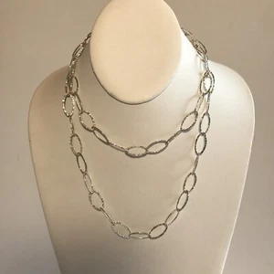 Vintage Sterling Silver Oval Links Necklace 36” Hammered Finish Adjustable Nice - Picture 1 of 10