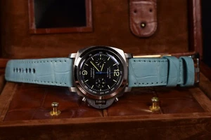 CORREA RELOJ 26 24 22 MM GENUINA PIEL ALIGATOR AZUL CLARO MA STRAP APTA PANERAI - Picture 1 of 12