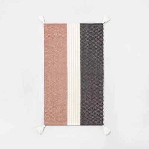 NEW 32"X20" Area Rug Colorblock Stripes Copper/Sour Cream/Gray Lot of 2 - Picture 1 of 5