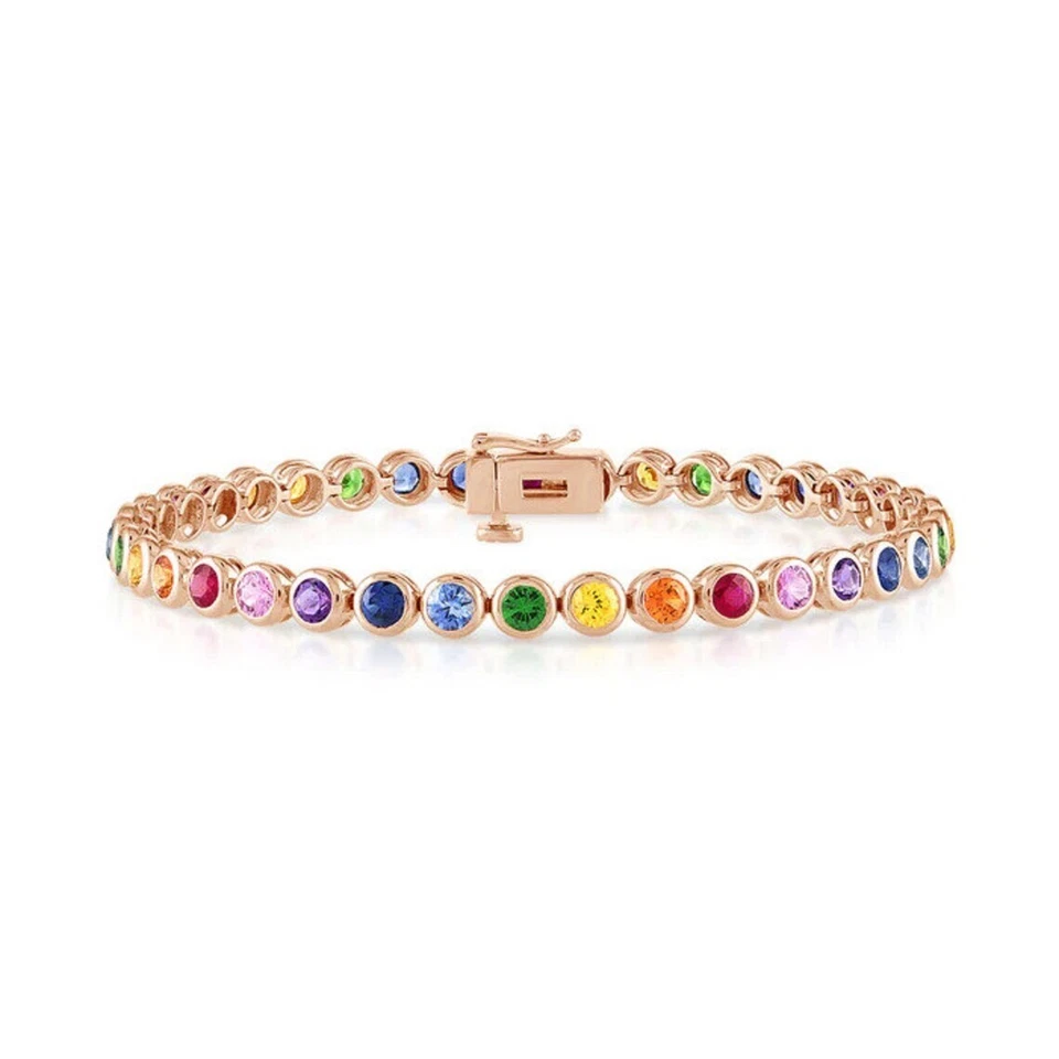 Rainbow sapphire tennis bracelet 925 Sterling Sapphire rainbow gemstone bezel Foto 1 de 1
