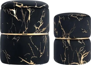 16" Vlvet Round Ottoman with Storage Set of 2, Modern Footrest Upholstered - Picture 1 of 5