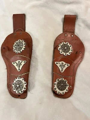 2 fundas de pistola Hubley de cuero marrón vintage para pistola? ¡Fantasía!  Foto 1 de 4