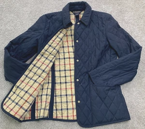 Brooks Brothers Jacket Women's 2 Navy Quilted Plaid Lined Snap Button Preppy - Picture 1 of 13