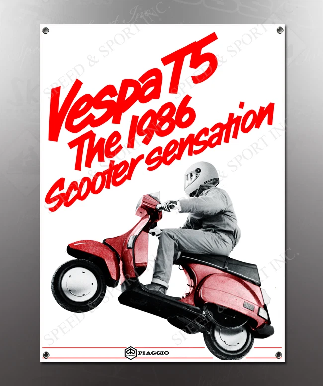 VINTAGE VESPA T-5 1986 IMAGE BANNER NOS IMAGE REPRODUCTION - Imagem 1 de 1