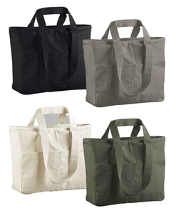 Westford Mill Cotton Canvas Double Handle Cargo Pocket Tote Carrier Bag - Picture 1 of 6