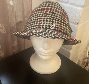 Churchill Ltd Hut Fedora tailliert Herren 7 1/8 schwarz rot Hahnentritt Wolle kariert - Bild 1 von 8