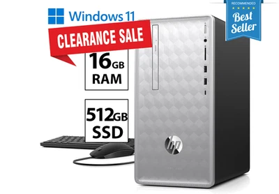 HP Desktop Computer 16GB 500GB SSD 6 Cores 4Ghz CD/DVD Windows 11 WiFi SALE - Image 1 of 4