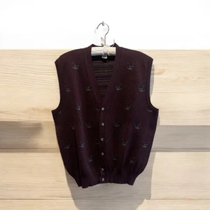 Vintage Sweater Vest Mens Large 100% Wool Button Ducks Grandpa Made In Uruguay - Picture 1 of 9