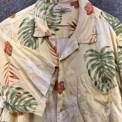 Camisa de Seda Tommy Bahama Para Hombres GRANDE Amarilla Floral Hawaiana Campamento Aloha Botón Foto 1 de 4