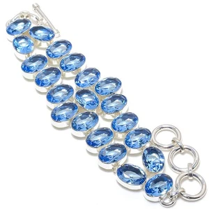 Iolite Quartz Ethnic Gemstone 925 Sterling Silver Bracelet 7-8" Z189 - Picture 1 of 6