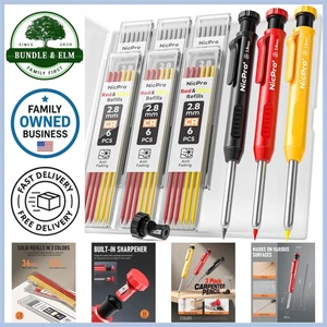 Set Matite da Falegname con Affilatoio Confezione da 3 Marcature Lavorazione Legno Resistenti - Foto 1 di 10