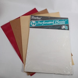 NOS Darice White Red Brown Tan 14 Count Perforated Plastic Cross Stitch 5 Sheets - Picture 1 of 3