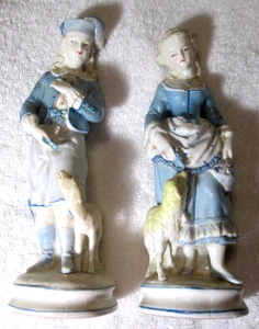 Antike frühe Staffordshire Keramik Hirten Figur Statuen Paar blau weiß - Bild 1 von 12