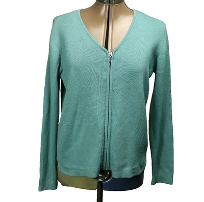 Cárdigan Jeanne Pierre 100% Algodón Cremallera Completa Tejido Cuello en V Manga Larga Azul S Foto 1 de 4