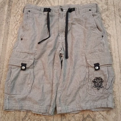 Pantalones cortos cargo Marc Ecko para hombre talla 32 azul/blanco a rayas Foto 1 de 2