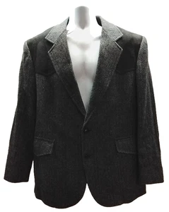 Men's 44 PENDLETON Black Gray Wool Western Blazer Sportcoat Tweed - Picture 1 of 14