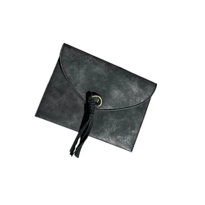 Anthropologie Black Faux Leather Tassel Clutch Bag Envelope Style - Picture 1 of 7