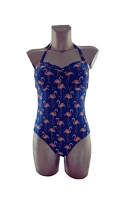 M&S COLLECTION BLUE MIX FLAMINGO PRINT BANDEAU SWIMSUIT - Picture 1 of 6