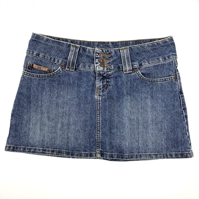 Minifalda vaquera vintage años 00 Y2K l.e.i lavado medio tiro medio línea A Jr 9 31x12,5" Foto 1 de 4