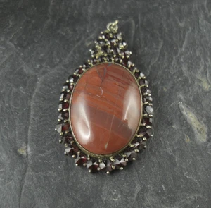 Anhänger Kette Granat oval 835er Silber - Picture 1 of 2