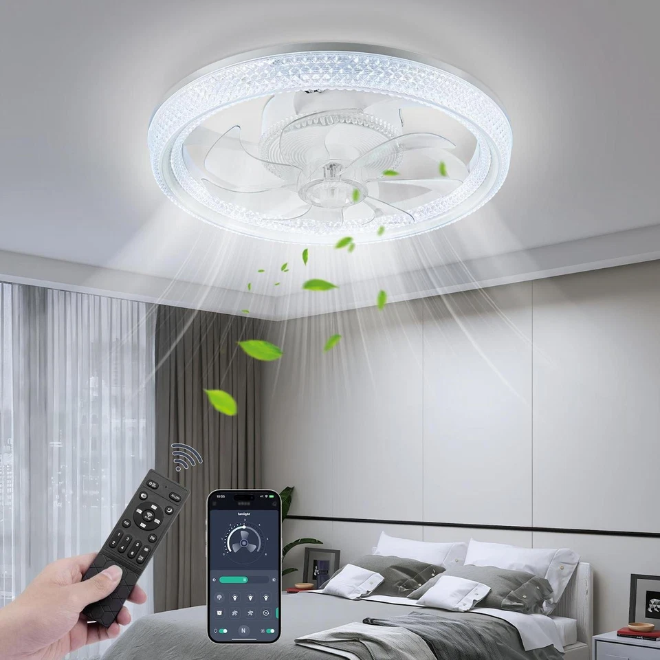 Large LED Ceiling Fan with Lighting LED Light Adjustable Wind + Remote 6 Speed - Image 1 of 4