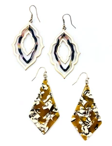 Two Pair Pierced Dangle Drop Earrings 2.5 in - Picture 1 of 11