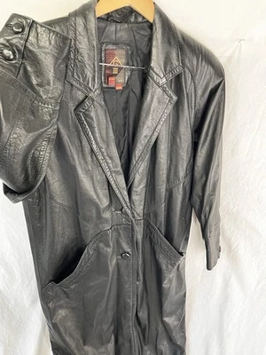 Gabardina de cuero negra mediana vintage de los 80 para mujer Global Worldwide chaqueta G 111 Foto 1 de 4