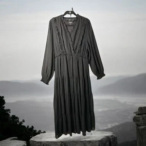 Maxi Dress Black Size L Witchy Whimsy Goth Dark Prairie Tiered Lined - Picture 1 of 15