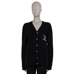 72201 auth CHANEL black cashmere 05A BEADED CC Cardigan Sweater 54 XXL - Picture 1 of 6
