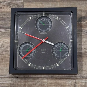 Vintage Wall Clock Black Plastic 70s Retro MCM Space Age Seventies Shabby Chic - Picture 1 of 7