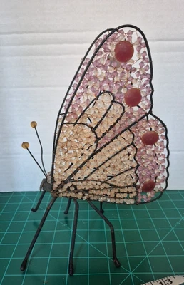 Vtg  Metal Butterfly Garden Or Home Decor Copper Wired Multi Colored Beads - Image 1 of 4